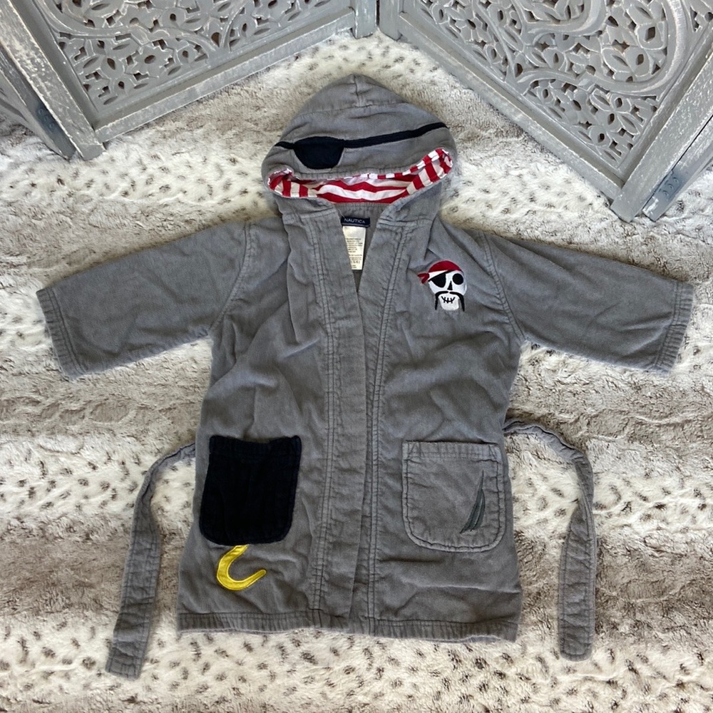 Nautica pirate terrycloth robe boys size 6 beach pool party loungewear coastal